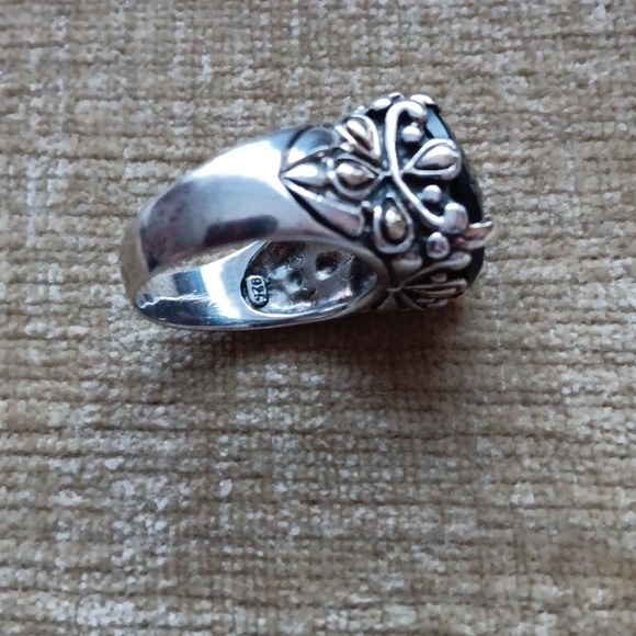 Silver Multi-faceted Brown Synthetic Stone Ring - Picture 10 of 14